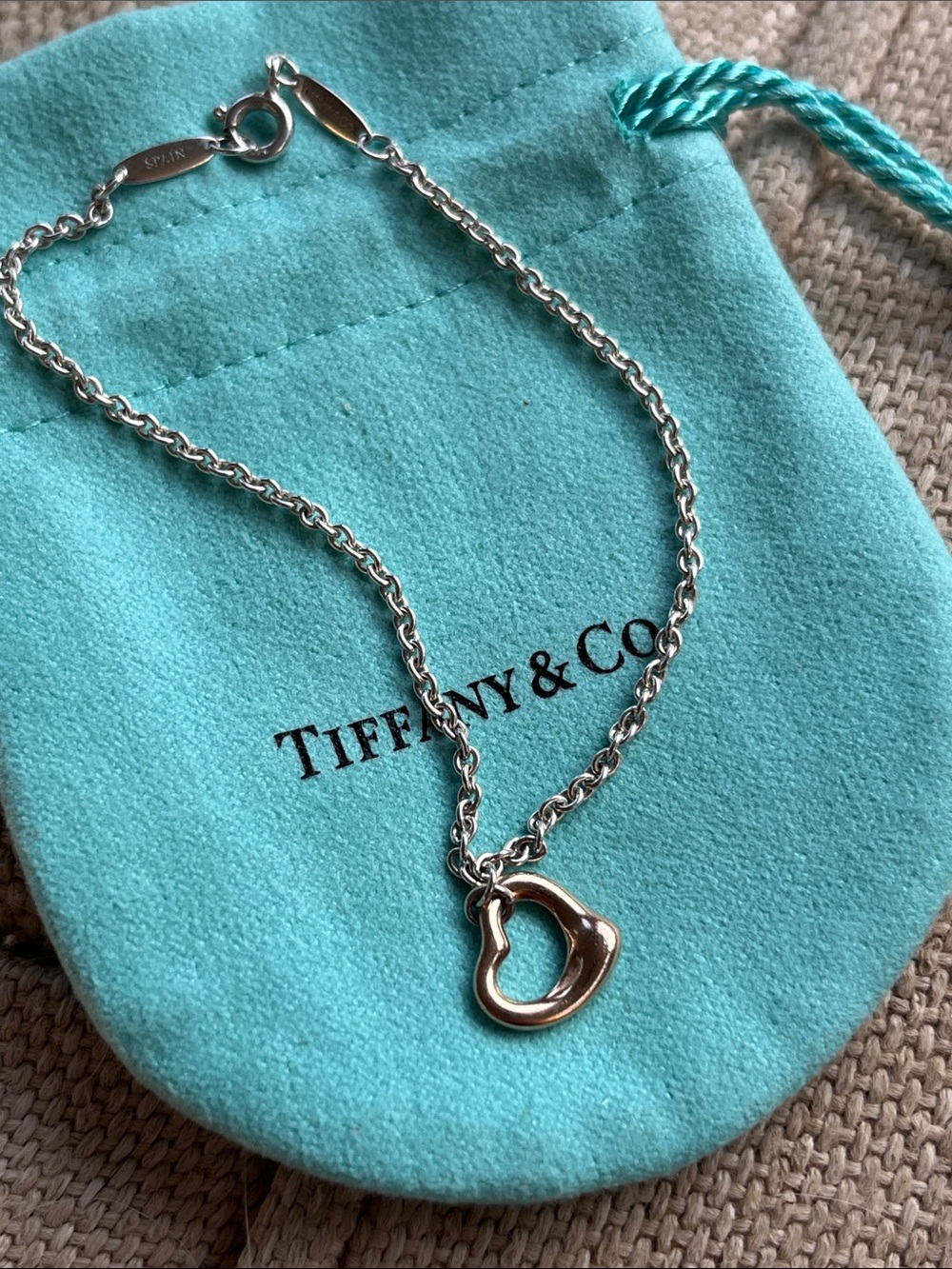 Tiffany & Co. Elsa Peretti 18K 750 Rose Gold Heart on Sterling Silver Bracelet